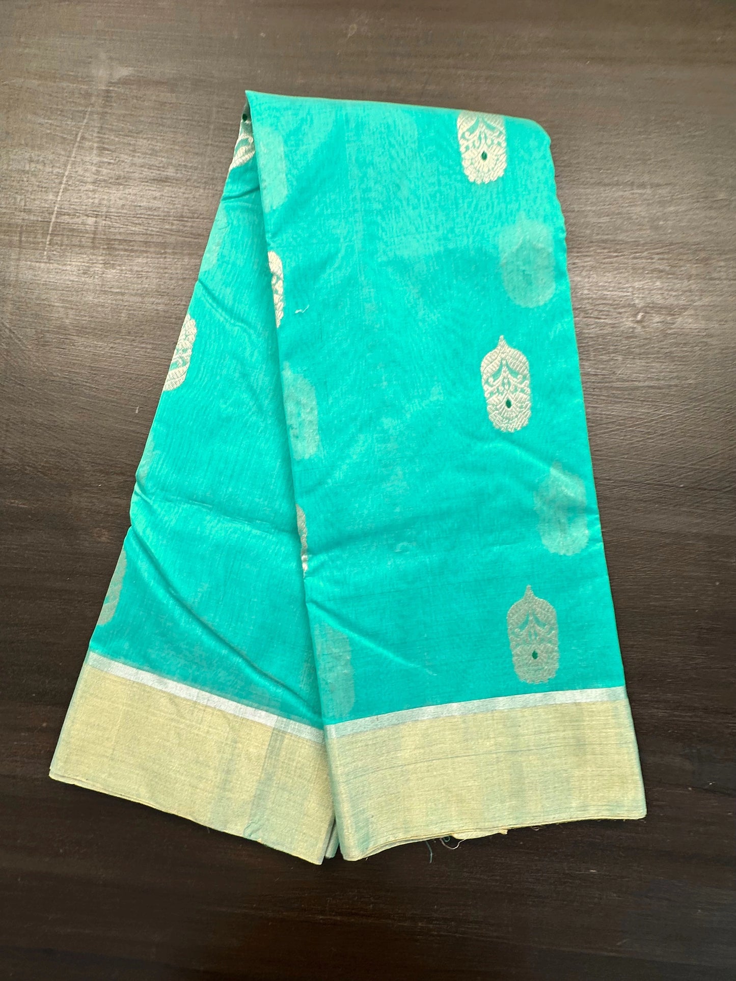 Sea Green Pure Chanderi Saree