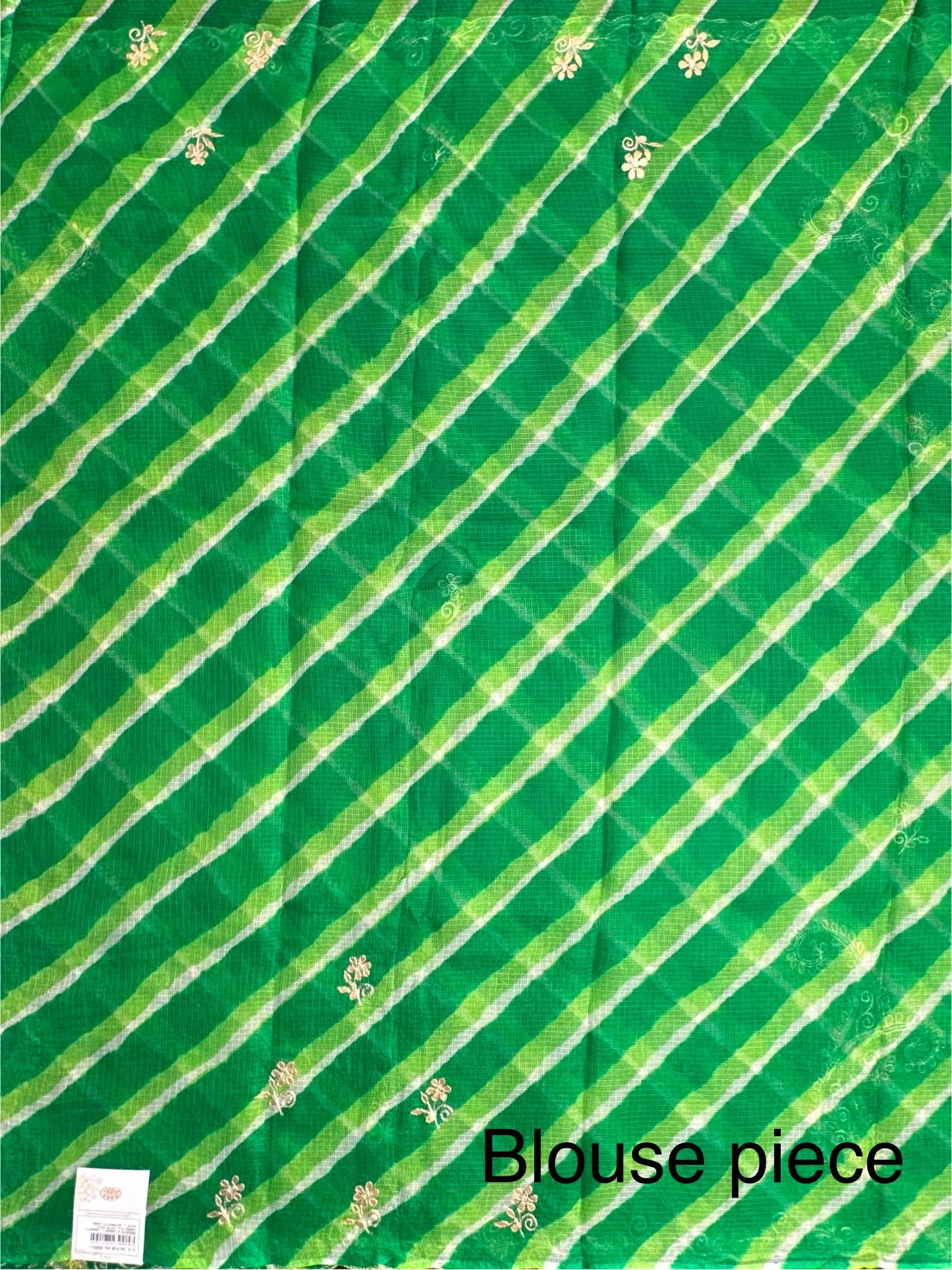 Green Kyra Leheriya Kota Doria Pure Silk Saree With Gota Patti Work