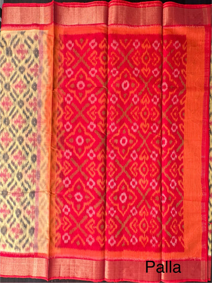 Yellow Ikkat Kosa Cotton Silk Saree