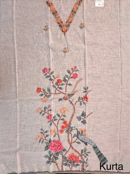 Beige Hand Embroidery Fancy Cotton Suit