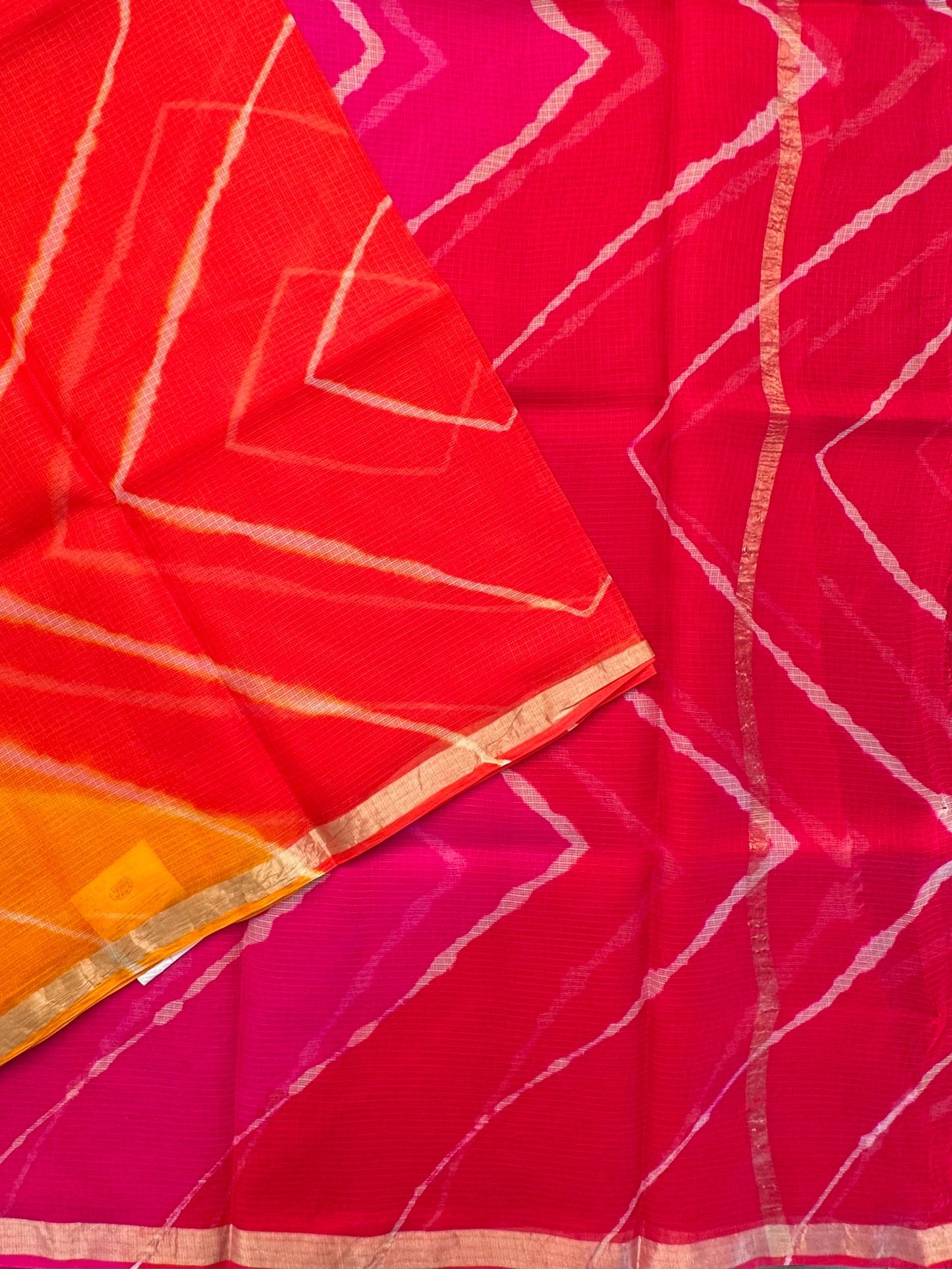 Yellow-Orange-Rani Leheriya Kota Doria Pure Silk Saree