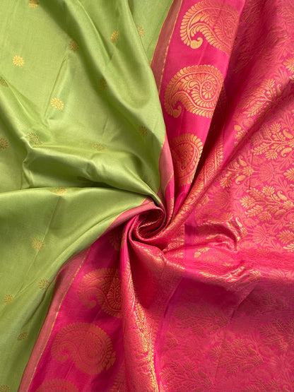 Pista Green-Pink Gadwal Pure Silk Saree