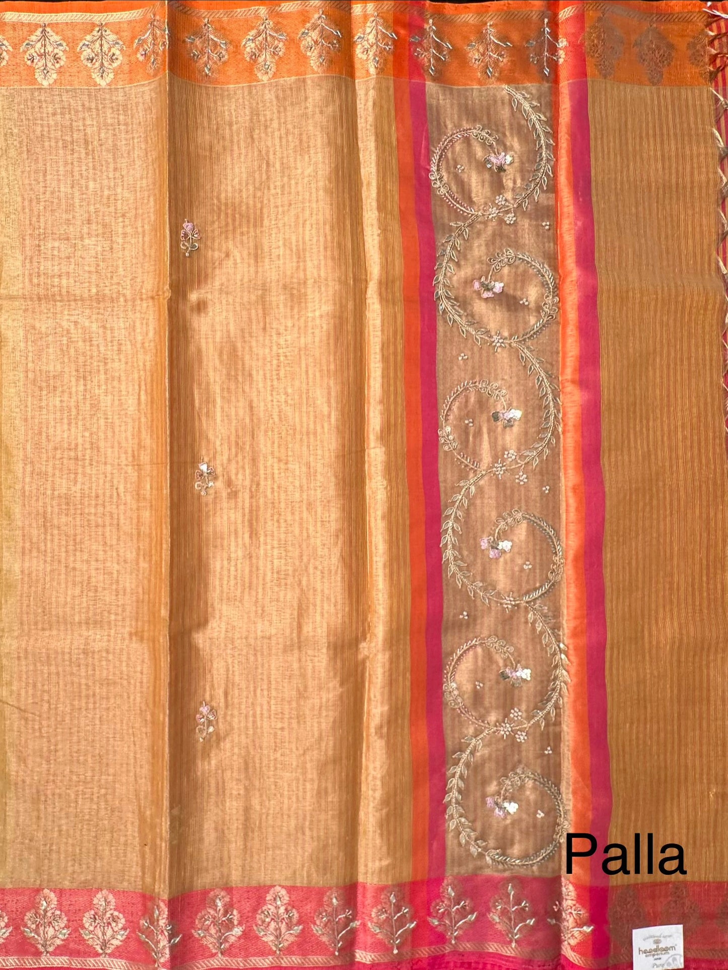 Mustard Hand Work Fancy Tissue Saree