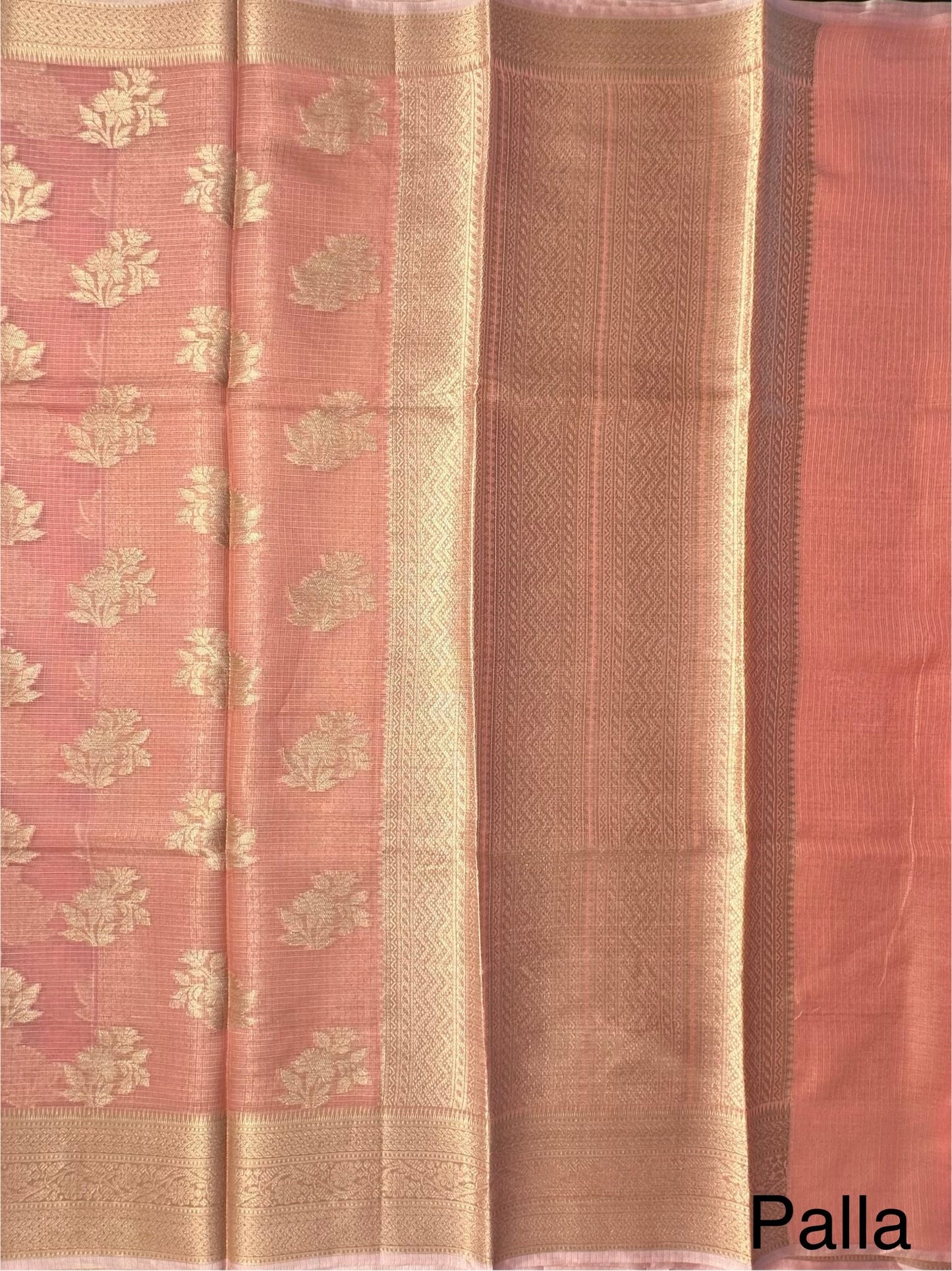 Pinkish Peach Arvita Kota Doria Fancy Cotton Saree
