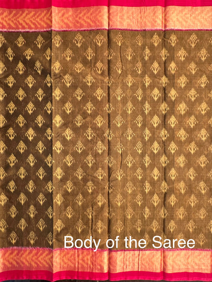 Mehendi Green Ikkat Kosa Cotton Silk Saree