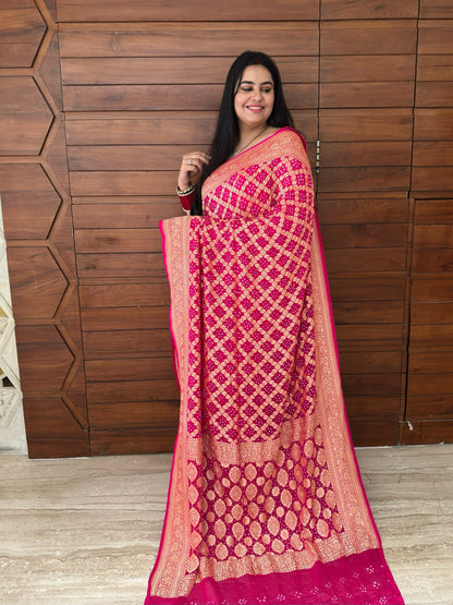 Rani Gharchola Bandhej Pure Georgette Saree