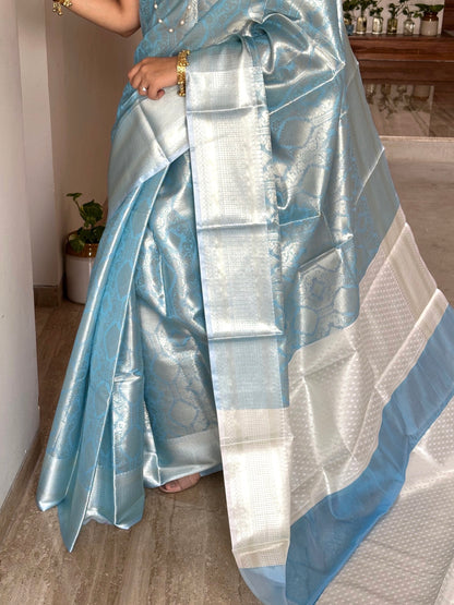 Firozi Blue Saadagi Tissue Saree