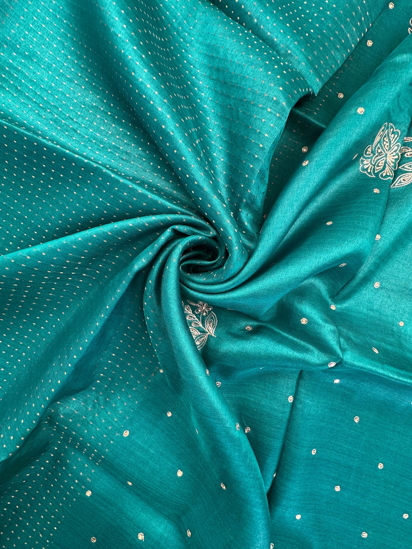 Rama Green Aari Work Pure Tussar Silk Saree