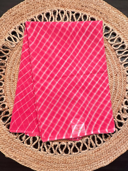 Coral Pink Khat Leheriya Kota Doria Pure Cotton Saree