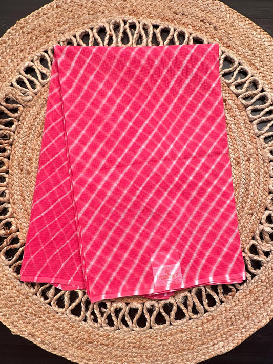 Coral Pink Khat Leheriya Kota Doria Pure Cotton Saree
