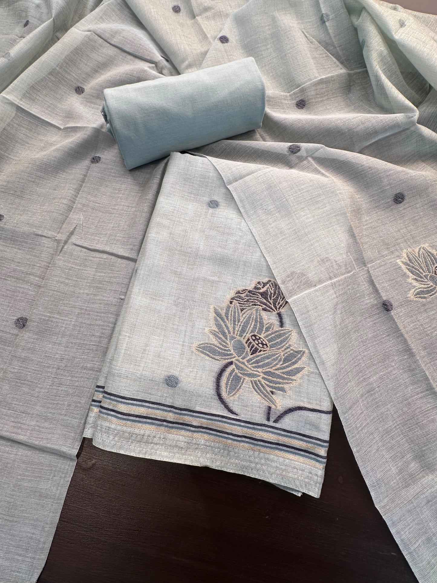 Powder Blue Fancy Cotton 3-Piece Suit