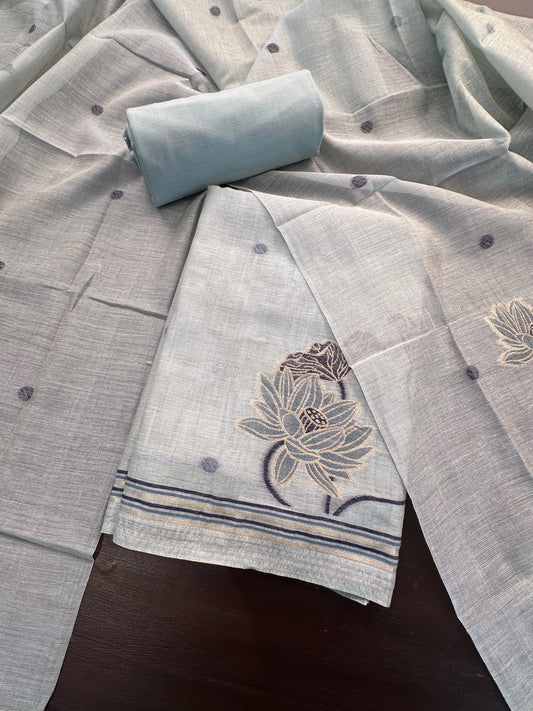 Powder Blue Fancy Cotton 3-Piece Suit