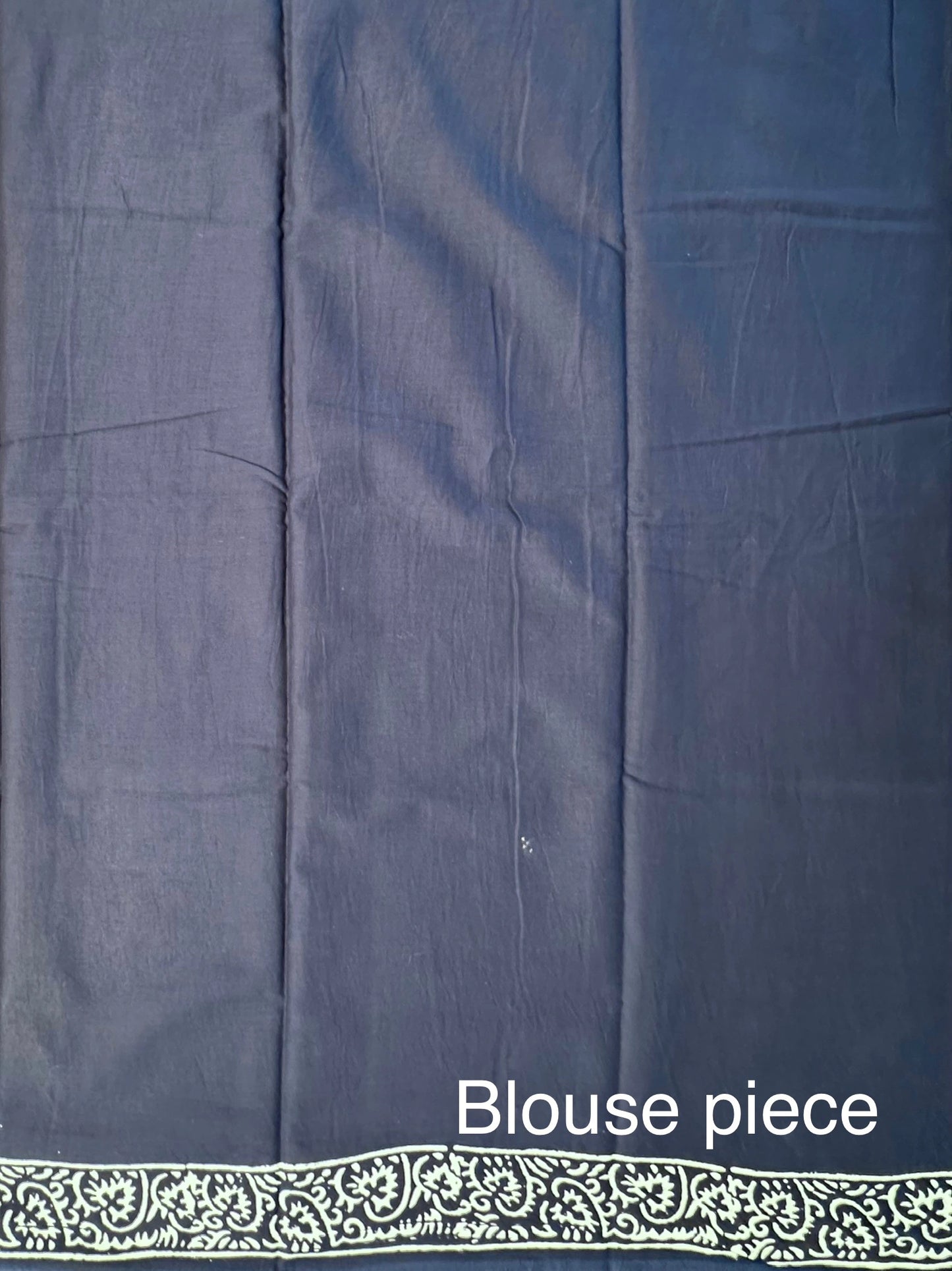 Navy Blue Bagru Hand Block Print Pure Cotton Saree