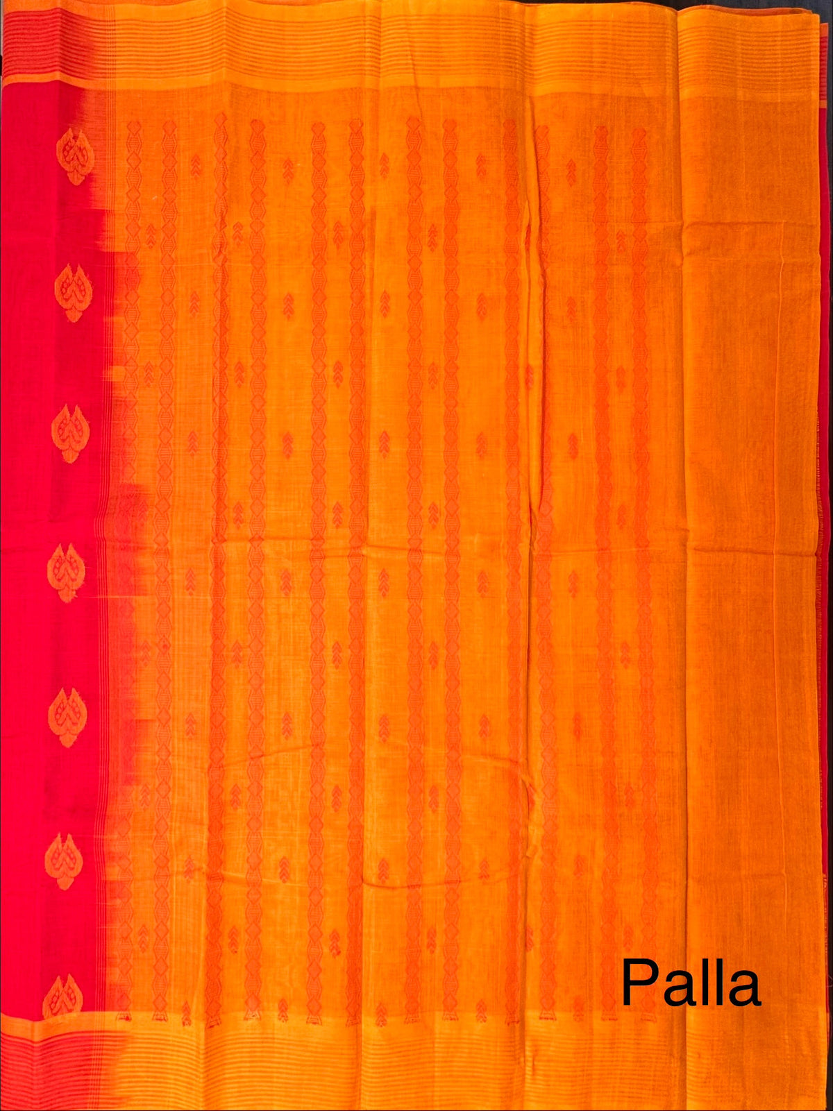 Red-Mustard Pure Cotton Saree
