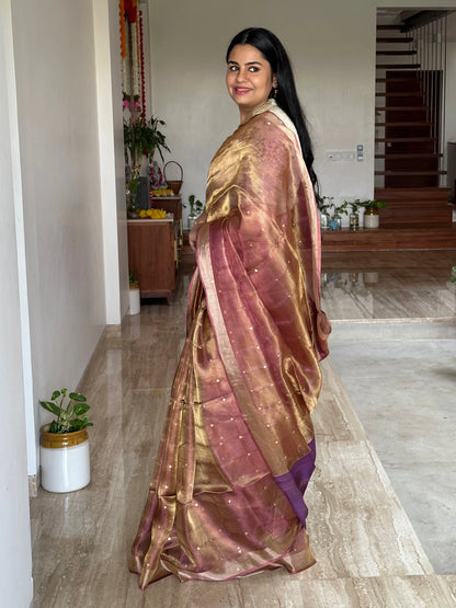 Purple Emboss Pure Tissue Silk Saree