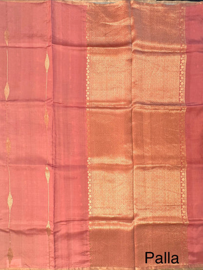 Dusky Pink-Grey-Sage Green Vedika Banarasi Pure Silk Saree
