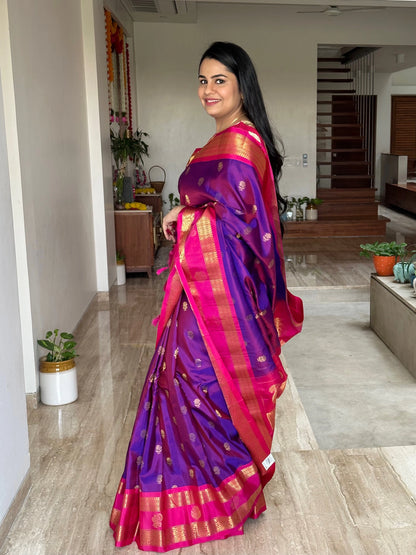Purple-Rani Gadwal Pure Silk Saree