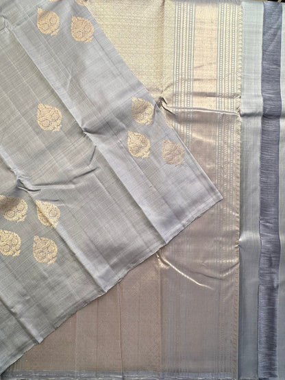 Grey Handloom Dharmavaram Pure Silk Saree