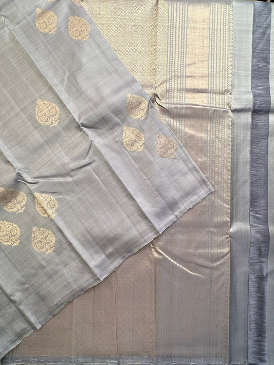 Grey Handloom Dharmavaram Pure Silk Saree