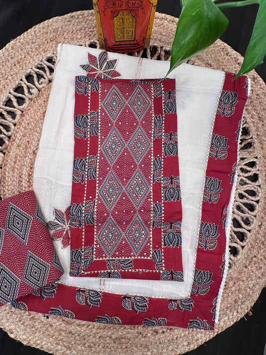 Brick Red Printed Pure Cotton Suit