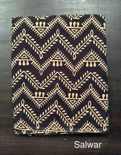 Navy Blue Printed Cotton 3-Piece Suit