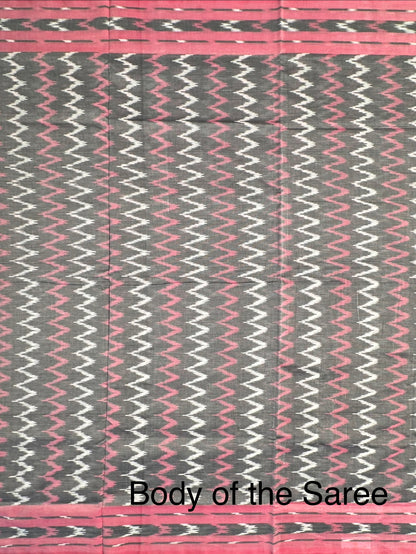 Grey-Pink Ikkat Cotton Saree