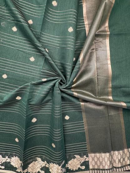 Bottle Green Chanderi Cotton Saree