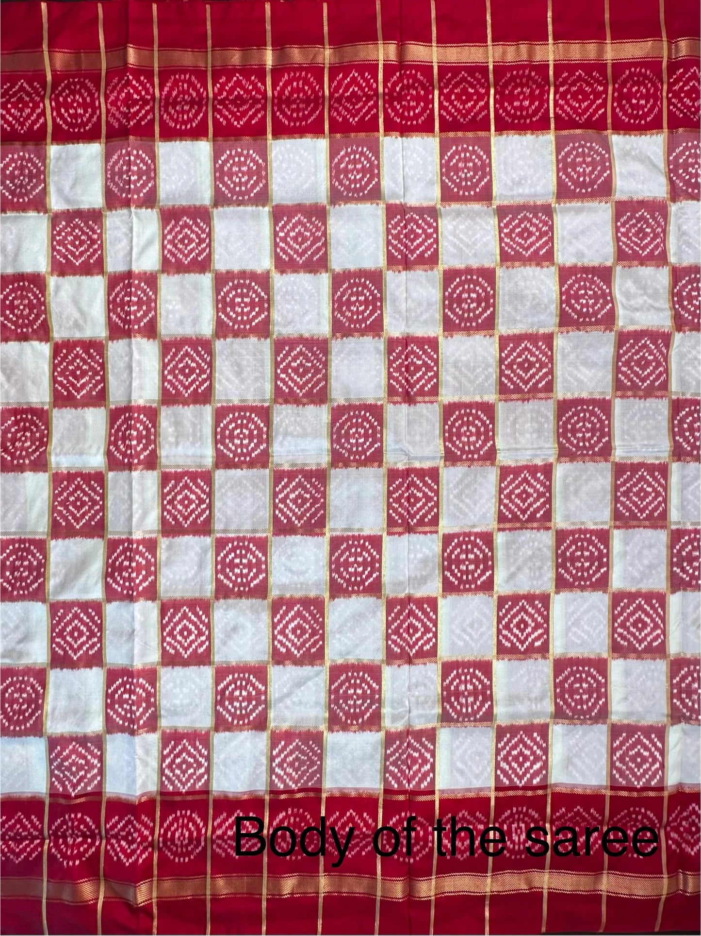 Off White-Red Patola Pure Silk Saree