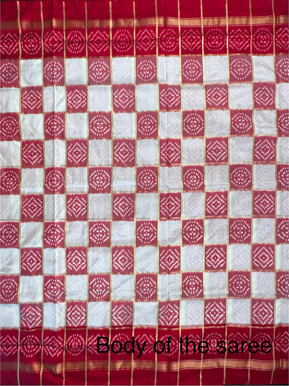 Off White-Red Patola Pure Silk Saree
