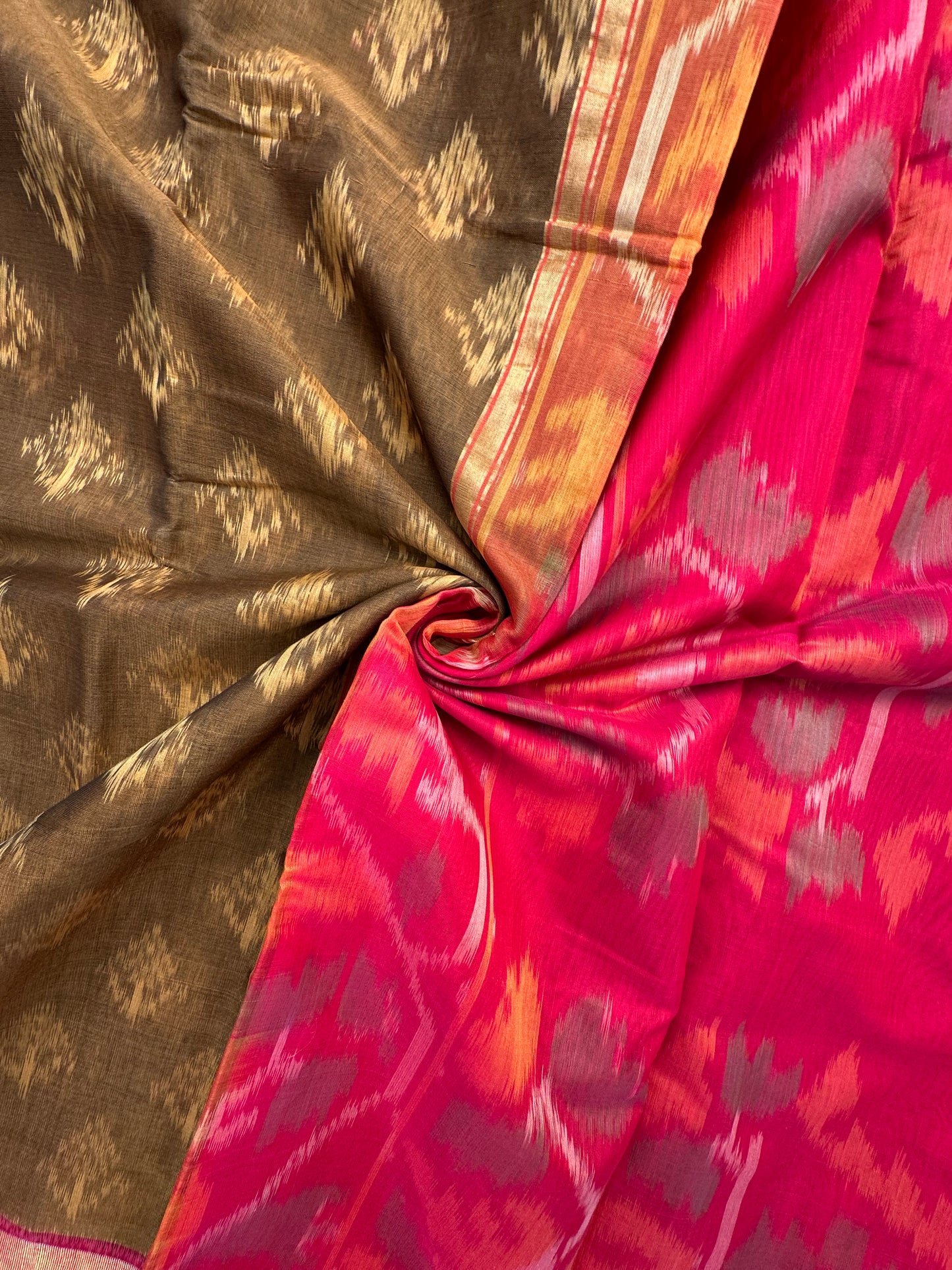 Mehendi Green Ikkat Kosa Cotton Silk Saree