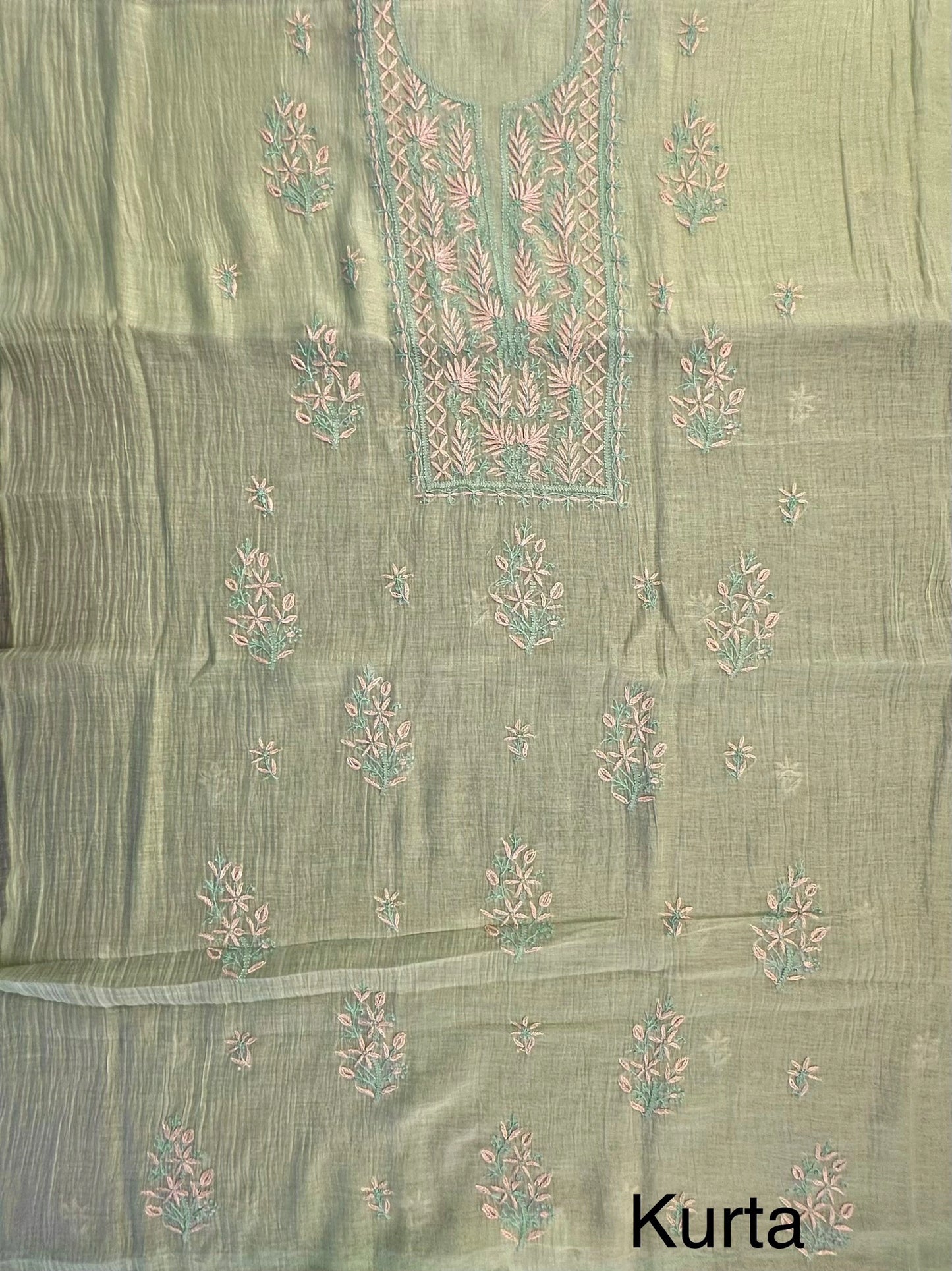 Pista Chanderi Chikankari Handwork 3-Piece Unstitched Suit