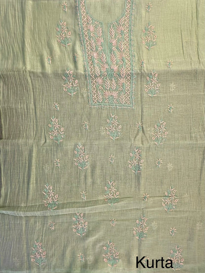 Pista Chanderi Chikankari Handwork 3-Piece Unstitched Suit