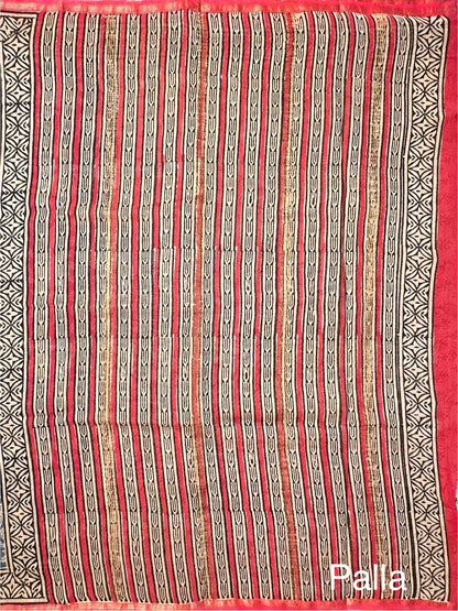 Blue Chanderi Saree with Hand Block Print