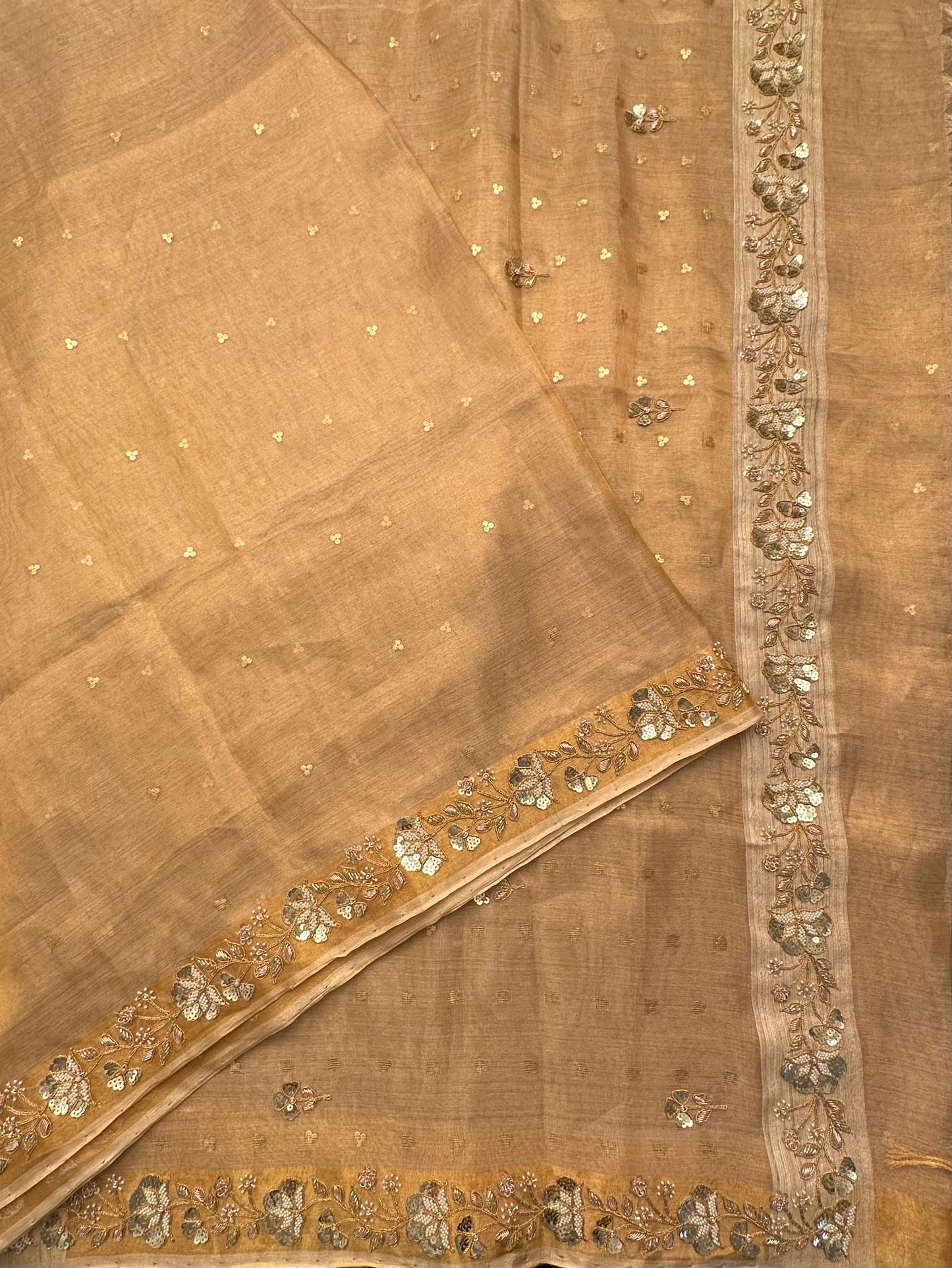 Golden Tissue Silk Saree With Work