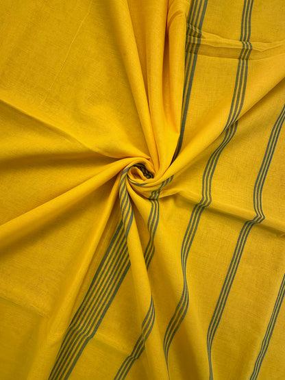 Yellow-Firozi Piku Bengal Cotton Saree