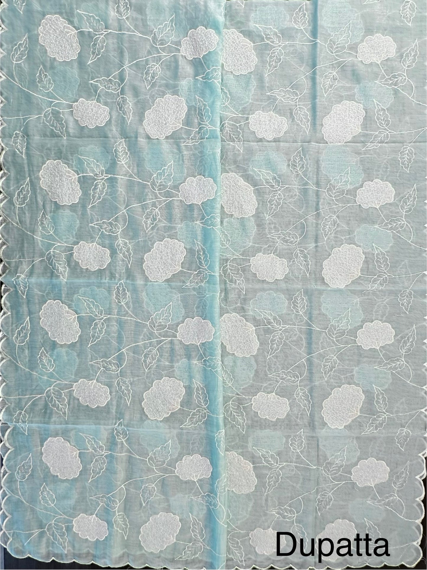 Sky Blue Cotton Chanderi 3-Piece Unstitched Suit