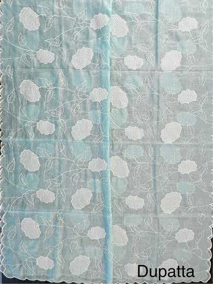 Sky Blue Cotton Chanderi 3-Piece Unstitched Suit