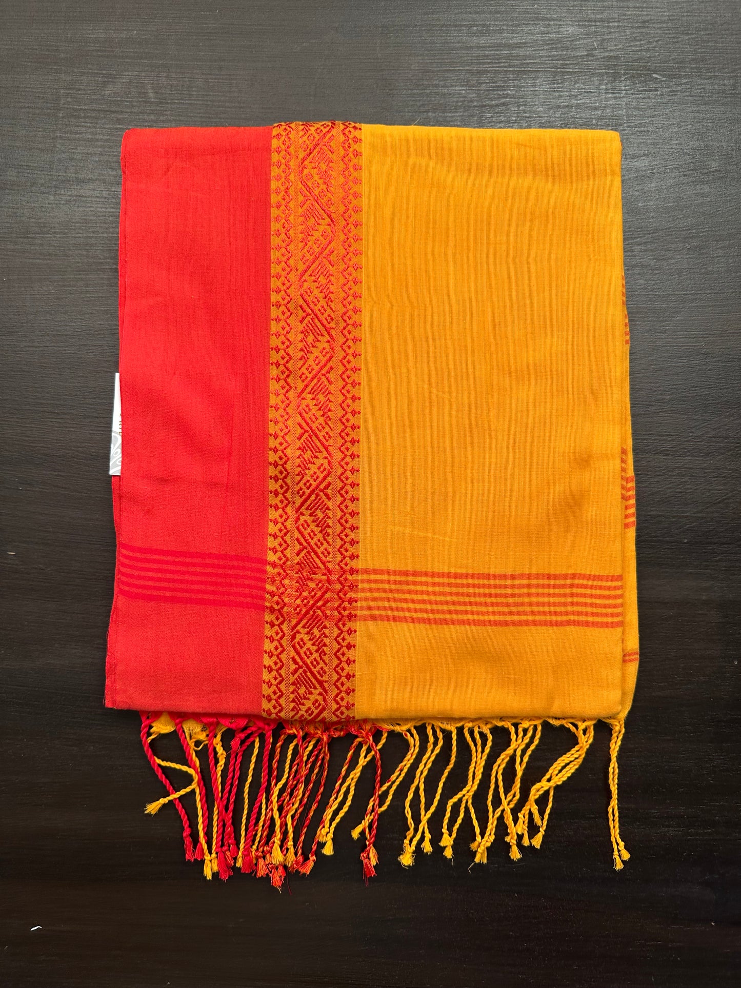 Yellow-Red Piku Bengal Cotton Saree