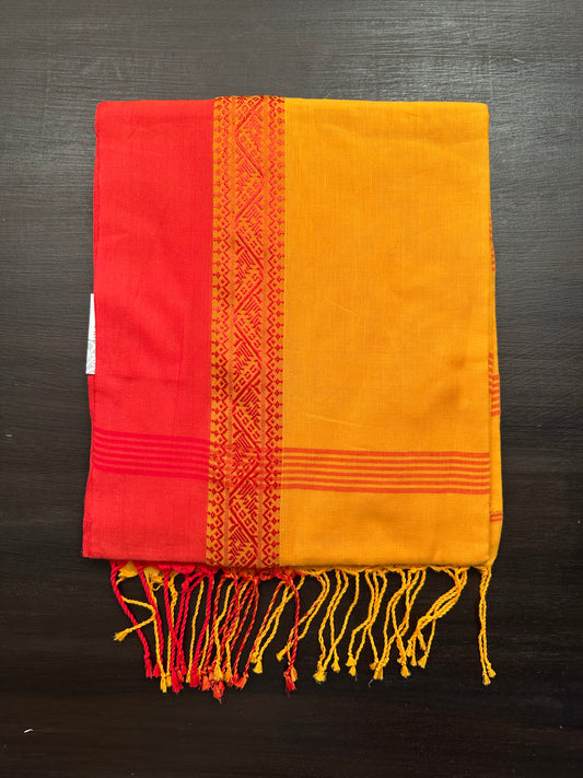 Yellow-Red Piku Bengal Cotton Saree