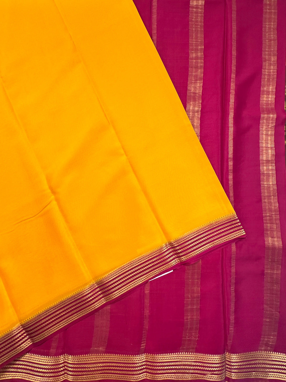 Yellow-Magenta Mysore Crepe Saree