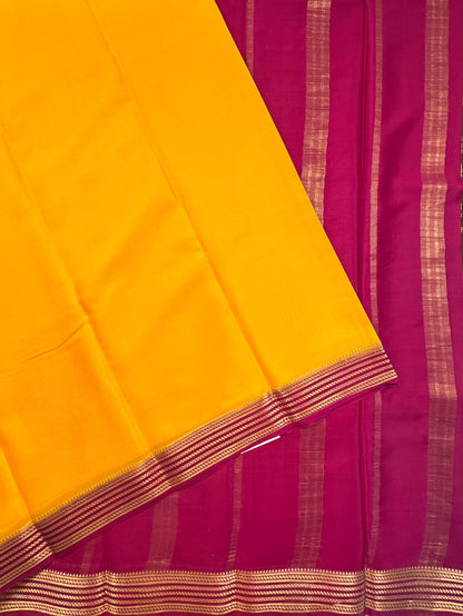 Yellow-Magenta Mysore Crepe Saree