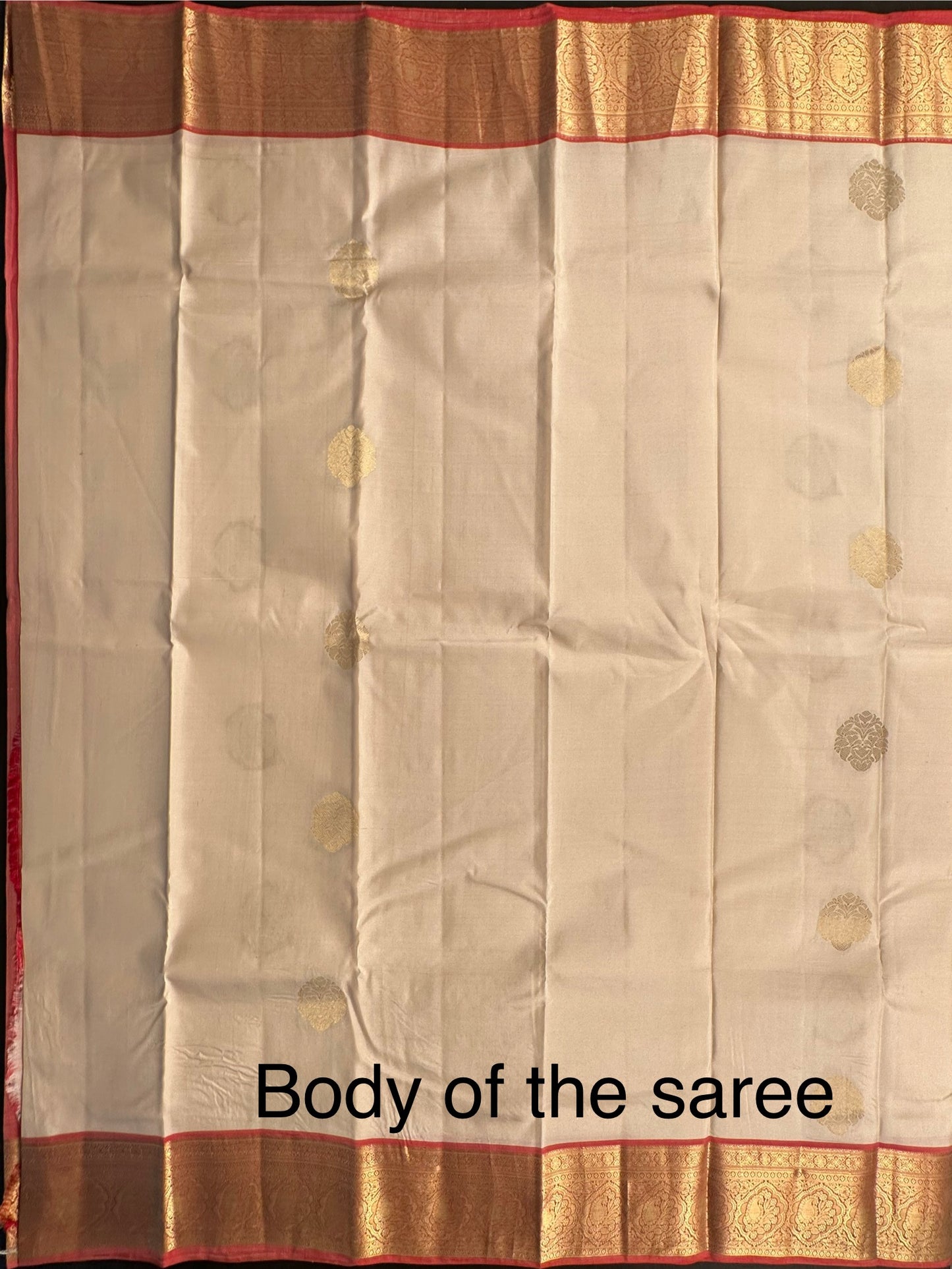 Cream Pondicherry Handloom Pure Silk Saree