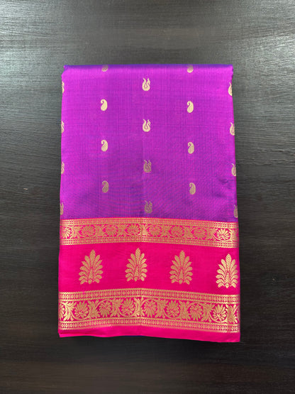 Purple Pondicherry Handloom Pure Silk Saree