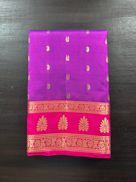 Purple Pondicherry Handloom Pure Silk Saree