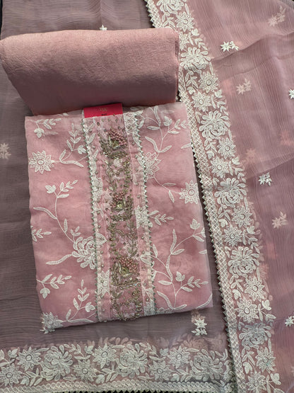 Pink Art Organza 3-Piece Suit