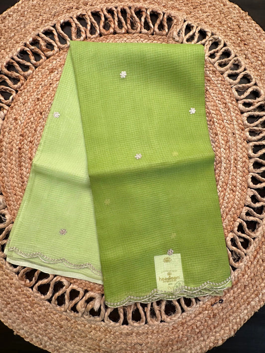Parrot Green Gitika Kota Doria Pure Silk Saree