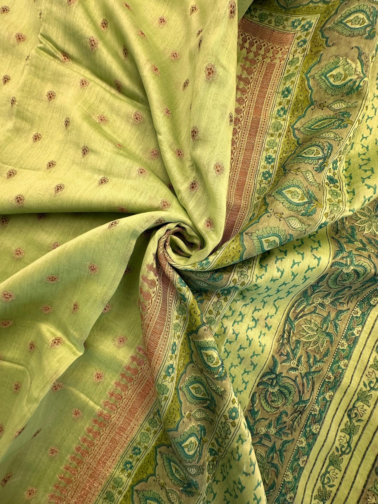 Green Chanderi Saree with Hand Block Print