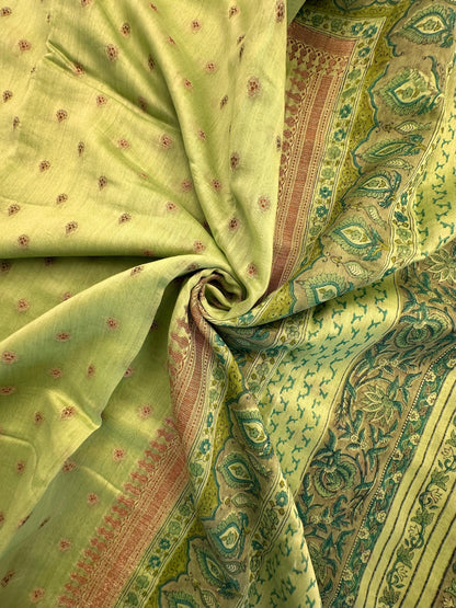 Green Chanderi Saree with Hand Block Print