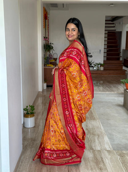 Mustard-Red Patola Handloom Silk Saree