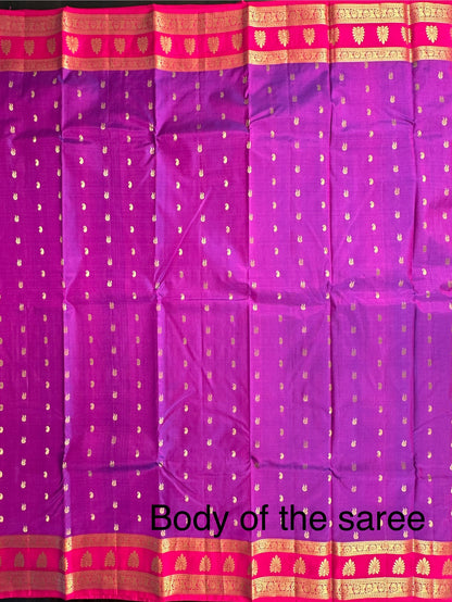 Purple Pondicherry Handloom Pure Silk Saree